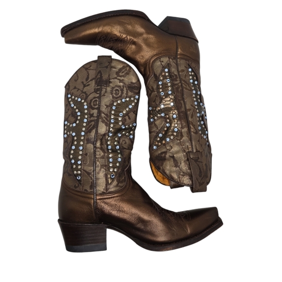 Frye Daisy Duke Bronze Leather Mid Calf Cowboy Boots Size 7M - Picture 5 of 9